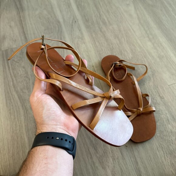 Either/Or Tan Leather Strappy Sandals Size 10 - Picture 1 of 5